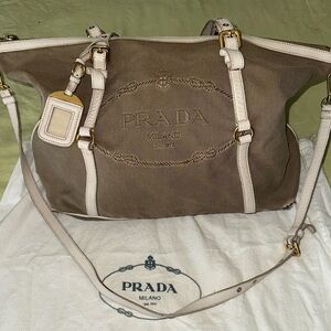 Prada Women's Tan Canvas Tote Bag